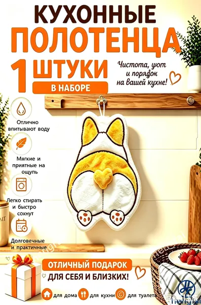 hengfai Полотенце кухонное 20x24 1 шт махровая фактура корал-флис светло-желтый, белый