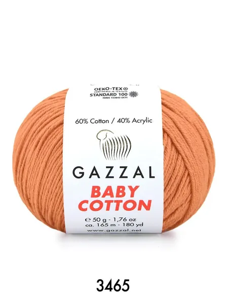 Пряжа BABY COTTON (Gazzal) - 3465 (св.терракот) - 1 моток, 60% хлопок, 40% акрил, (50г, 165м) нитки для ручного вязания