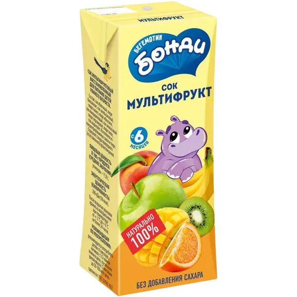 Бегемотик Бонди Сок, мультифрукт, 0.2 л