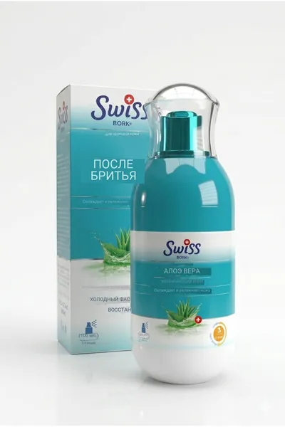 BORK Swiss Natural Aloe Vera Увлажняющий крем после загара, 100 мл. Успокаивающее средство для лица и тела, восстанавливающий уход против сухости и покраснений, легкая эмульсия для всей семь