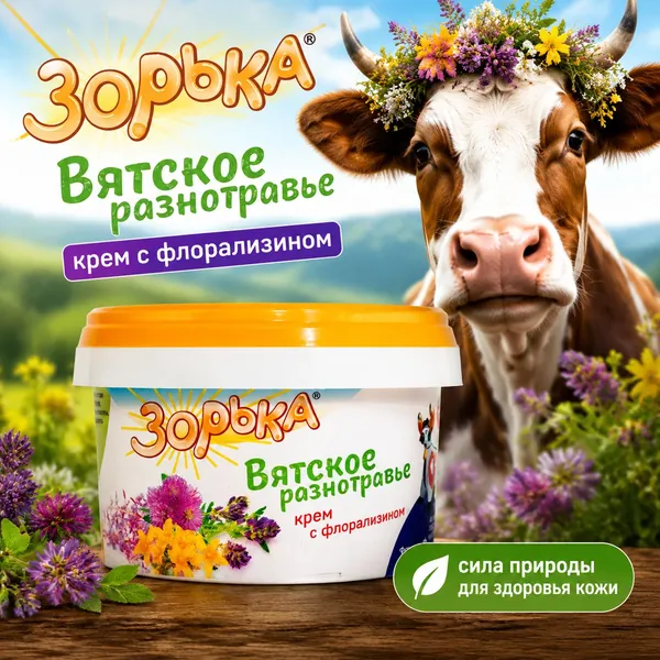 Крем Зорька Вятское разнотравье, 200 г с флорализином и фитокомплексом трав, заживляющий, увлажняющий и восстанавливающий, для вымени и сосков коров при трещинах, мастите и воспалениях.