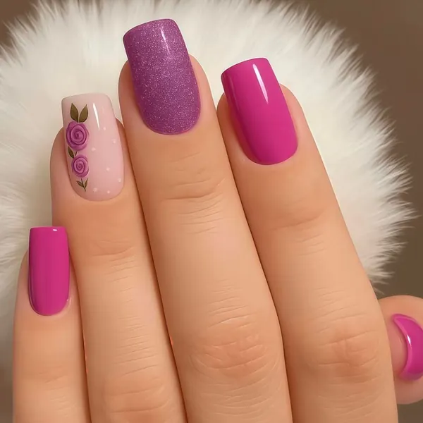 Набор накладных ногтей QIAN YU BEAUTY длинной формы балерина, классический френч с миниатюрным цветочным декором, 24 шт романтичный подарок подруге на вечеринки и День святого Валентина