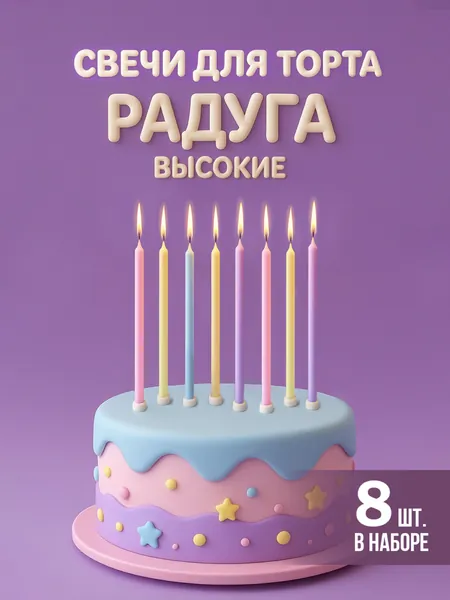 Свечи для торта "Радуга", 8 шт