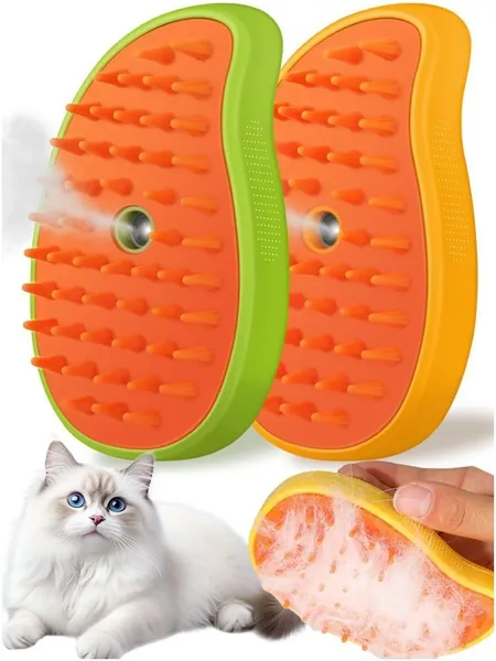 Электрическая щеткамассажер для кошек и собак Spray Massage Comb с функцией паровой обработки, эксклюзивное силиконовое приспособление для деликатного удаления шерсти домашних питомцев