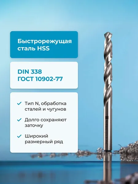 Сверло по металлу 1.6 мм NORGAU Industrial, HSS спиральное правое с подточкой перемычки, DIN338