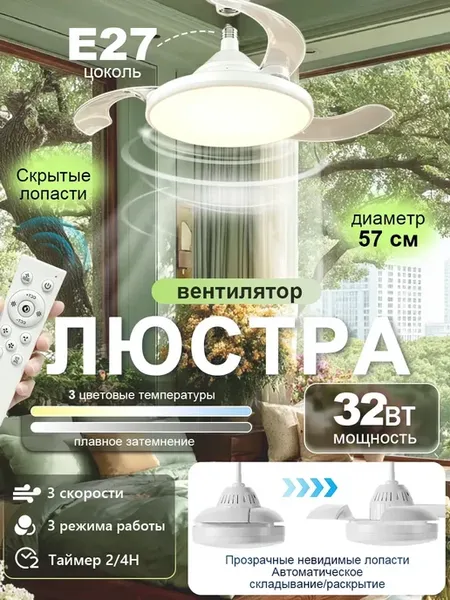 Люстра вентилятор на потолок скрыть прозрачные лопасти