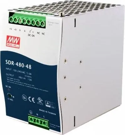 Импульсный блок питания MEAN WELL SDR-480-48 Блок питания: импульсный 480Вт 48ВDC 10А 90-264ВAC 127-370ВDC 1шт