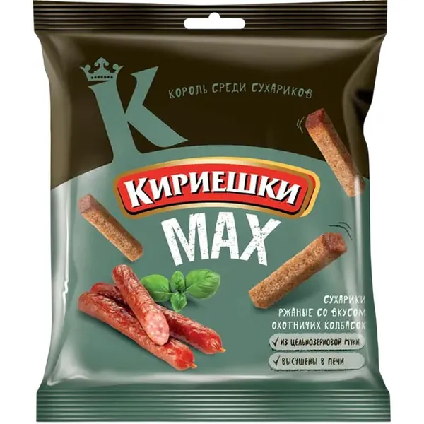 Кириешки Сухарики ржаные max, охотничьи колбаски, 40 г, 1 штука