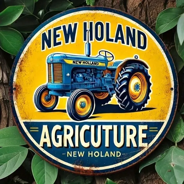 Металлический постер на стену, Vintage трактор New Holland, коллекционная круглая табличка 8x8 дюймов, алюминий, влагостойкий, декор для гаража