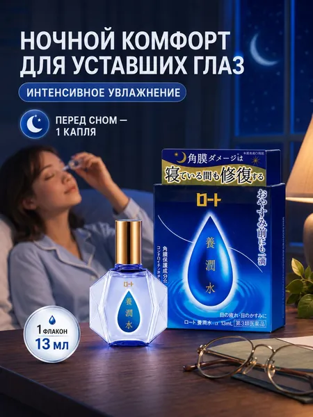 Капли для глаз на ночь Rohto увлажнение, свежесть и уход для усталых глаз