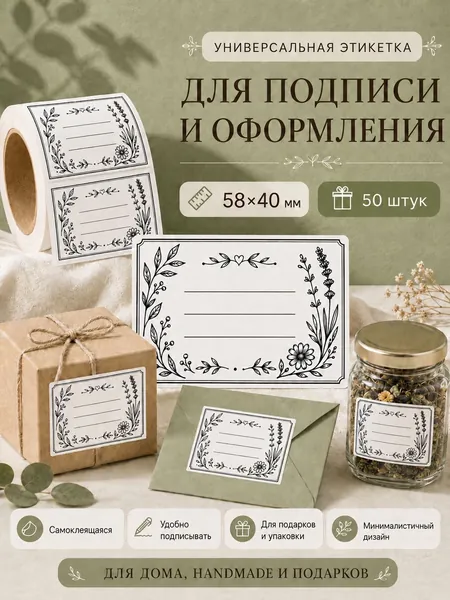 Этикетка HOMERA, универсальные, для подписи, 58x40мм, 50шт
