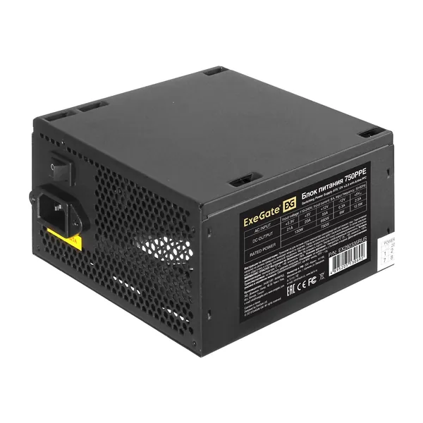 ExeGate EX292335RUS-S Блок питания 750PPE, 750W, (ATX, APFC, SC, КПД 80% (80 PLUS), 12cm fan, 24pin, 2x(4+4)pin, 4xPCI-E, 6xSATA, 3xIDE, black, кабель 220V 1,8м с защитой от выдергивания)