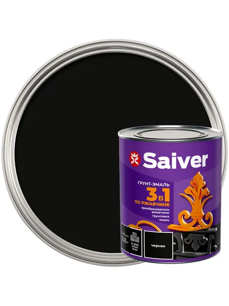 Грунт-эмаль 3 в 1 Saiver гладкая цвет черный 0,8 кг