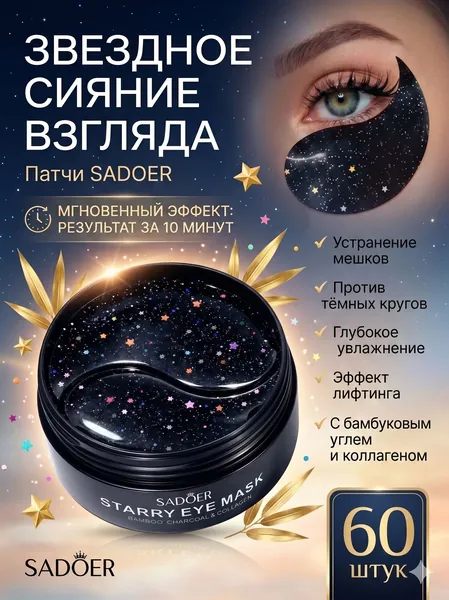 Гидрогелевые антивозрастные патчи для глаз от отеков, мешков и морщин Sadoer / Жидкие витаминные омолаживающие водорастворимые увлажняющие маски от синяков и темных кругов, уход с коллагеном для лица