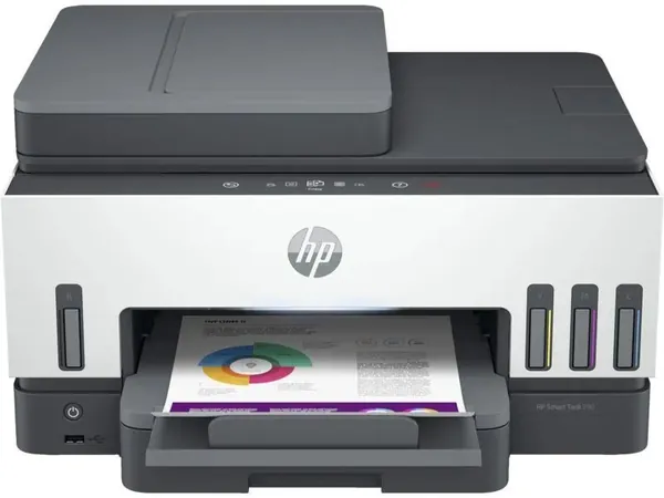 HP МФУ Струйное Smart Tank 790 + Гарантия 12 месяцев + Двусторонняя печать + Меню и документация на русском + Факс + Расширенный набор чернил (3 черных контейнера бесплатно), белый, черный
