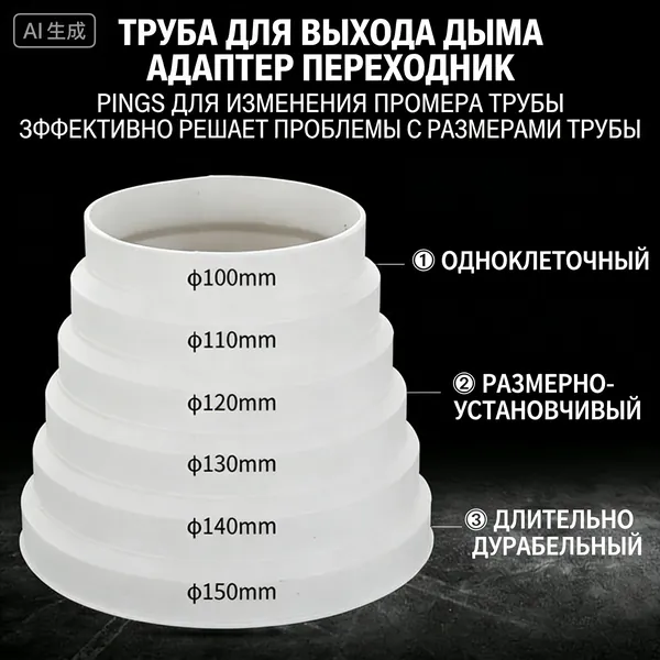 Переходник (соединитель) круглых воздуховодов пластиковый универсальный 150/140/130/120/110/100mm