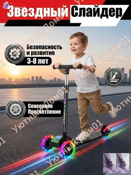 Самокат светящееся колесо, черный
