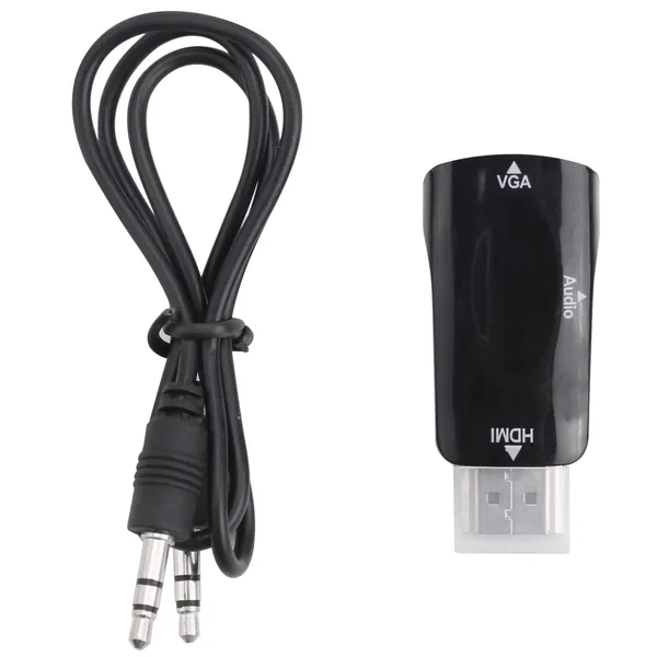Преобразователь HDMI-совместимый в VGA Позолоченный с разъемом Аудиокабель 3,5 мм для ПК, ноутбука,DVD,рабочего стола,ТВ-бокса или других устройств ввода HDMI-совместимый - черный
