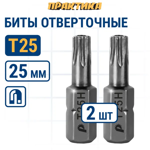 Биты для шуруповертов / бита отверточная ПРАКТИКА "Профи" Torx Tamper-25 х 25мм (2шт)
