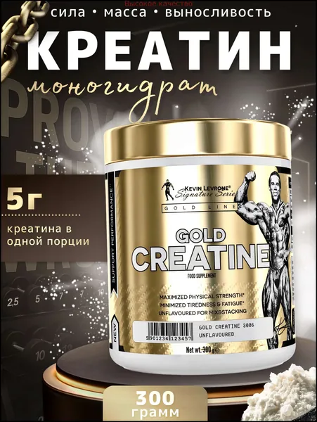 Хиты продаж 2026 годаМоногидрат креатина в порошке Kevin Levrone Gold Creatine 300 грамм, спортивное питание для мужчин и женщин, для набора веса, для силы, для повышения выносливости