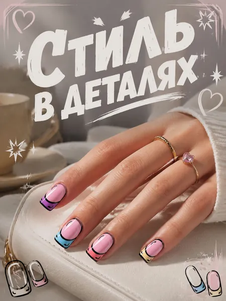 Накладные ногти с нарисованным вручную мультяшным дизайном в стиле колор-блок; короткая квадратная форма, напоминающая пирожные макарон. Готовый к использованию набор, отличающийся милой, девичьей эст