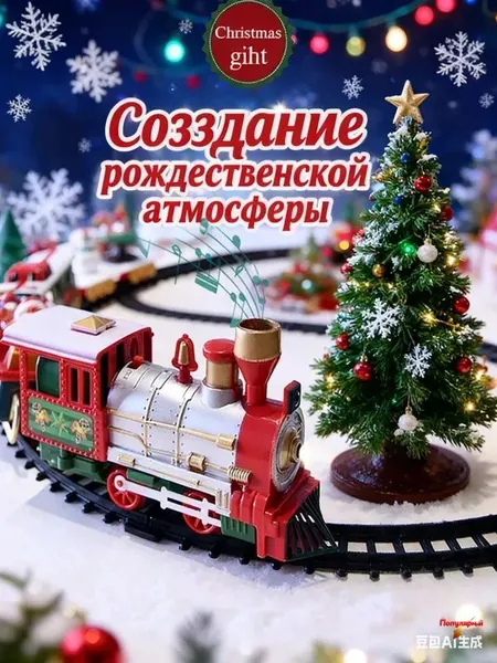 Рождественский электропоезд с музыкой и огнями