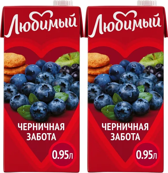 Напиток сокосодержащий Любимый Черничная забота 950 мл в упаковке, комплект: 2 упаковки