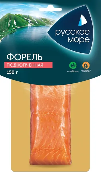 Форель Радужная слабосоленая подкопченная РУССКОЕ МОРЕ филе-кусок, 150г
