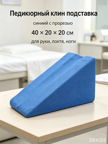 Педикюрный клин подставка для педикюра, подходит для семейного отдыха, маникюрных салонов, салонов красоты. Синий с прорезью, длина 40 см, высота 20 см, ширина 20 см. Позиционная подушка для верхних к