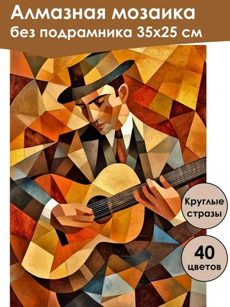 Алмазная мозаика без подрамника «Гитарист» 35x25 см