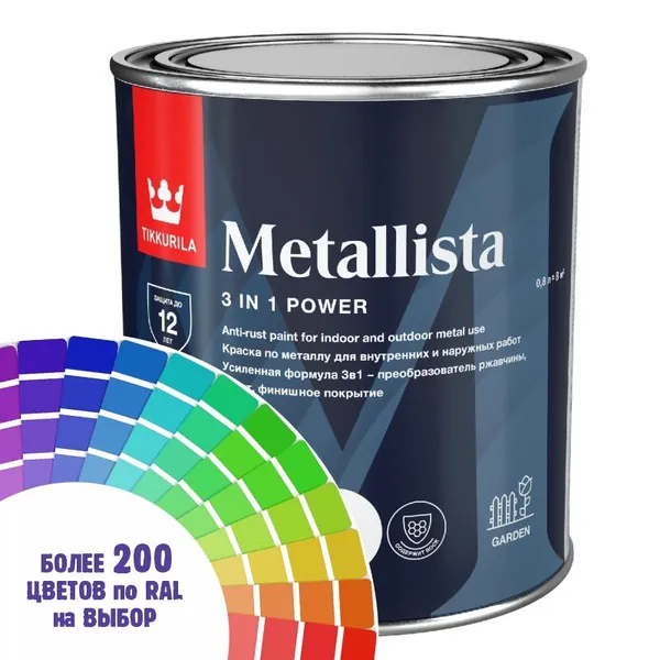 Краска по металлу Tikkurila Metallista цвет глубокий графитовый-черный Ral 9011 0.8 л