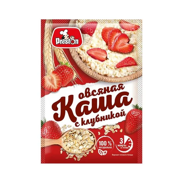 Preston Каша быстрого приготовления, овсяная с клубникой, 37 г