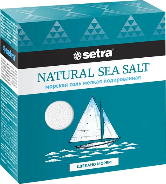 Соль морская SETRA йодированная мелкая, 500г