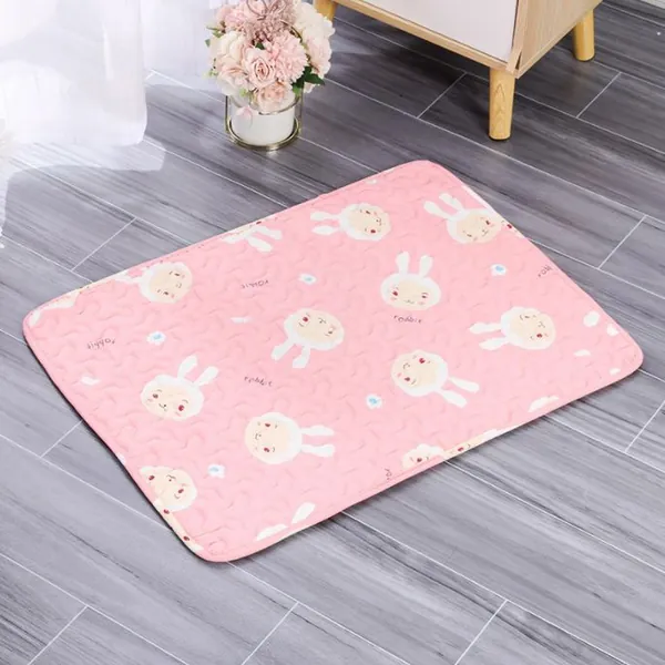 Лежак для собак и кошек 50x40 см, розовый с рисунком кролика, стеганый, мягкий, на все сезоны