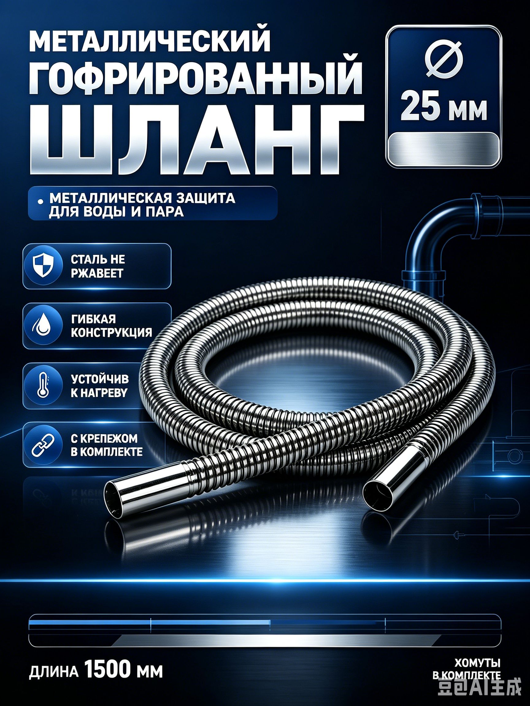Труба выхлопная, диаметр 25 мм, длина 1500 мм арт.5
