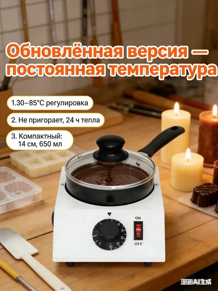 Аппарат для темперирования шоколада и воска WUMEIHA, 3085C, не пригорает, 24 ч тепло, компактный, 14 см, 650 мл