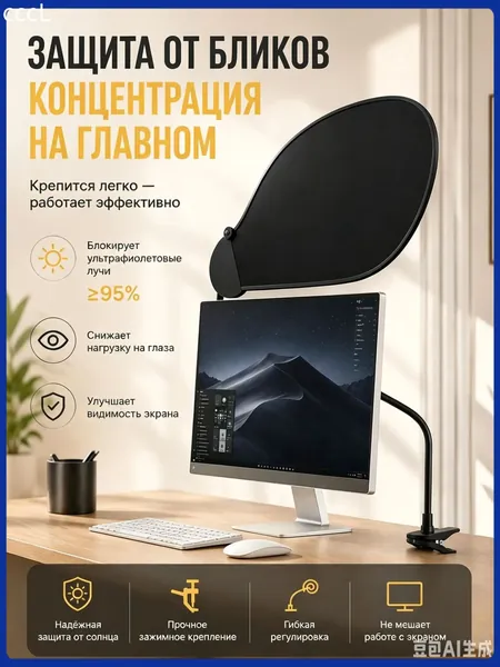 Кронштейн для монитора,Занавес для защиты от солнца на столе, предотвращает блики, регулируемый угол, спутник для экрана компьютера, незаменимый аксессуар для офиса, легкий и простой в установке