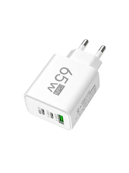 Быстрое настенное зарядное устройство GaN мощностью 65 Вт EU Plug с 3 портами Dual USB C и USB A Портативный адаптер быстрой зарядки для смартфонов, ноутбуков, туристических компаний