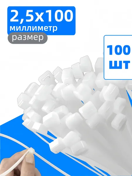 Стяжка (хомут) нейлоновая пластиковая, крепеж 2,5х100мм,стяжки нейлоновые 100 штук
