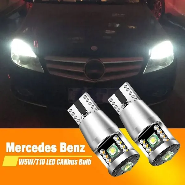 Лампа автомобильная T10, T10-01/W5W, 2 шт. арт. Для Mercedes Benz W204, C300 ,C350 ,C63 ,2008-2012 C230 ,C260 ,C180 LED W5W T10 лампочки габаритные индикатор ширины Светодиодная автомобильная