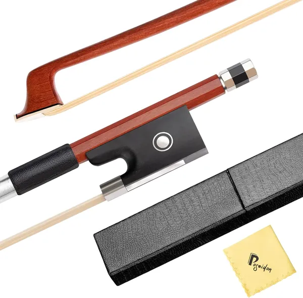 Смычок для скрипки Poseidon Brazilwood 4/4, изготовлен вручную профессиональным мастером. 4/4 с эбеновой лягушкой и восьмиугольной серебряной фурнитурой, хорошо сбалансирован, из монгольского к