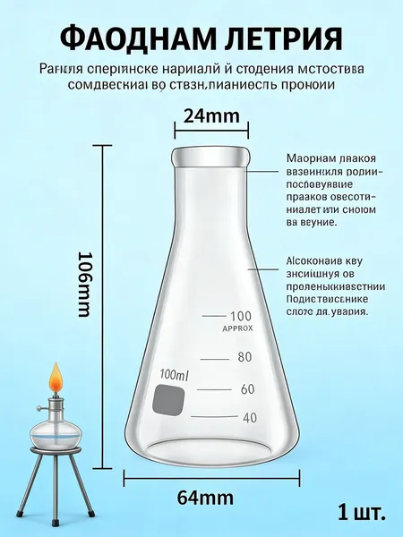 1 шт./100 мл/Коническая бутылка из боросиликатного стекла высокого качества, подходит для проведения базовых химических и биологических экспериментов в средних школах и университетах.