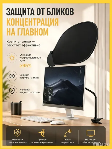 Кронштейн для монитора,Занавес для защиты от солнца на столе, предотвращает блики, регулируемый угол, спутник для экрана компьютера, незаменимый аксессуар для офиса, легкий и простой в установке