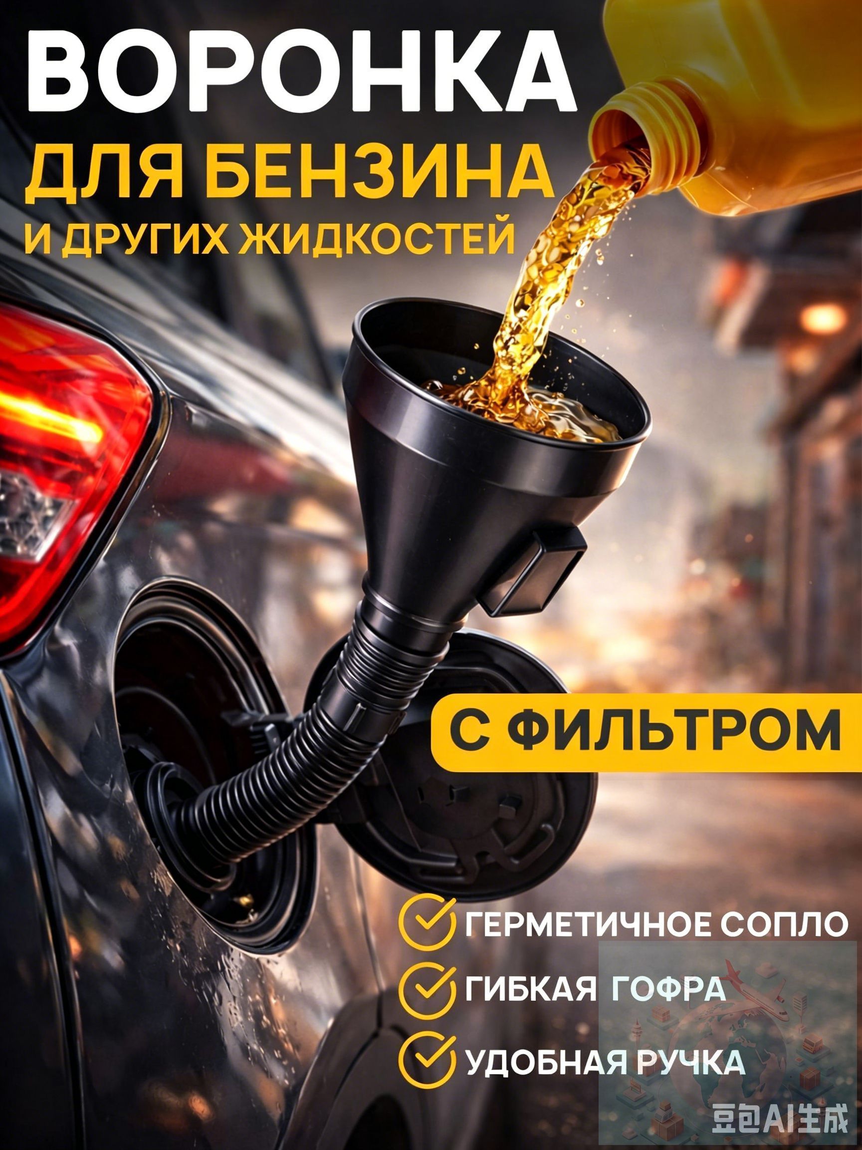 Воронка для бензина автомобильная с сеткой фильтром