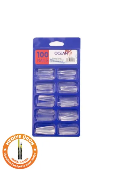 Ocean накладные ногти балерина прозрачные, набор 100 штук в коробке для профессионального маникюра. Качественные типсы для наращивания, долговечные и прочные, создают естественный вид ваших