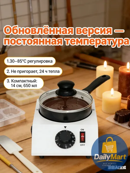Аппарат для темперирования шоколада и воска WUMEIHA, 3085C, не пригорает, 24 ч тепло, компактный, 14 см, 650 мл