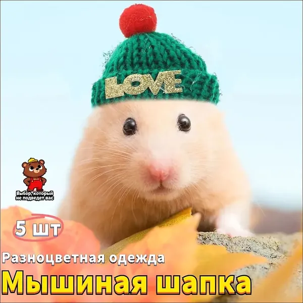 Рождественский колпачок малый для домашних грызунов, 5 штук в наборе