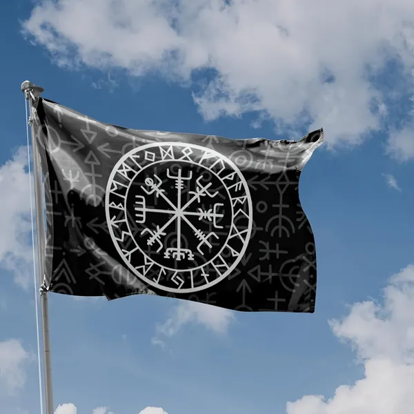 100-70 Уникальный фоновый флаг Viking Wallhalla banner с изображением воина и небесного зала подходит для оформления наружных и внутренних помещений дома, сада и тематических мероприятий.