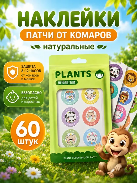 Наклейки от комаров для детей и взрослых, стикеры на одежду 60 шт
