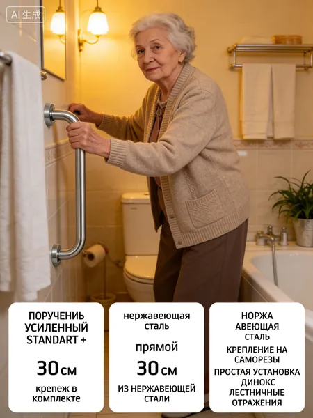 Опорный поручень для ванной комнаты и туалета 30 см, прочный стальной держатель с противоскользящей поверхностью для безопасной поддержки